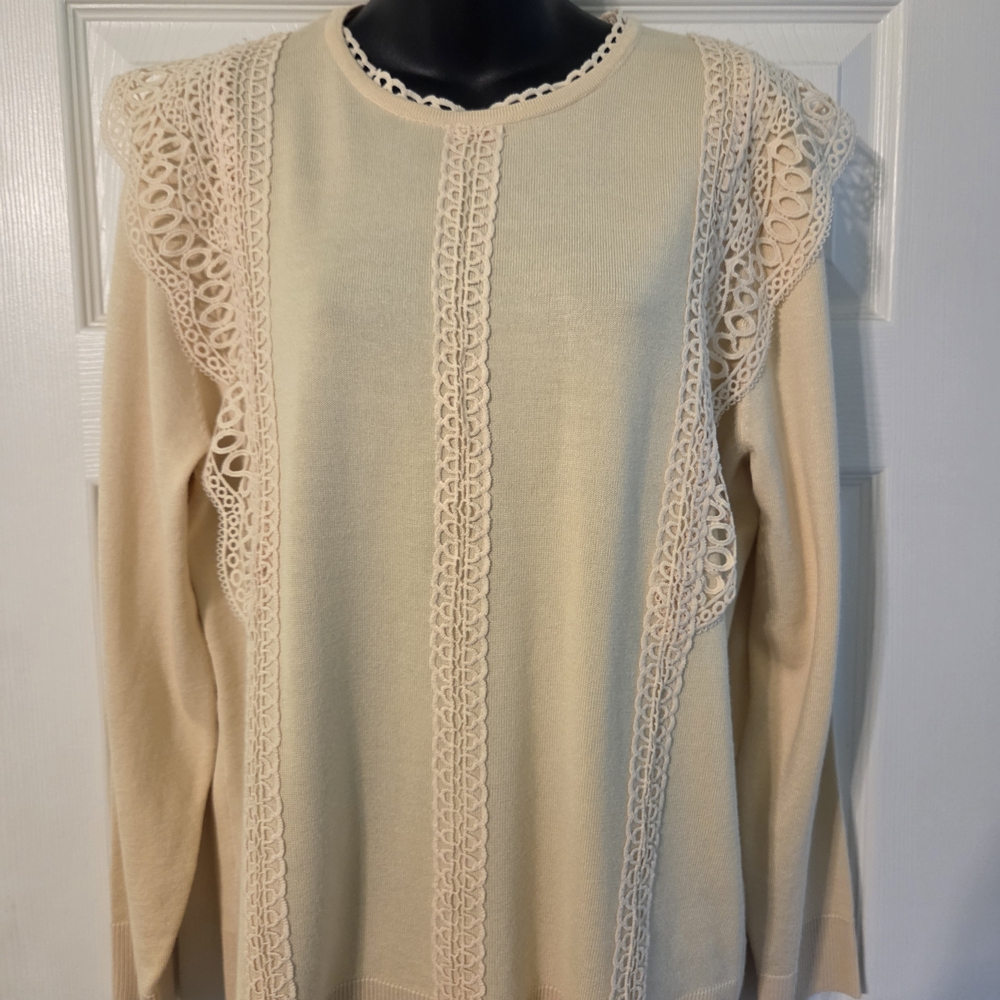 Cable & Gauge Pale Yellow Lace Trim Sweater